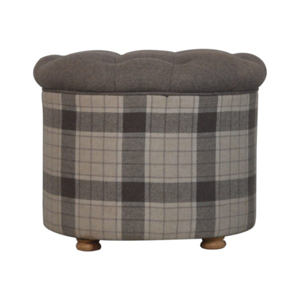 Deep Button Round Checked Footstool | Bed Sava
