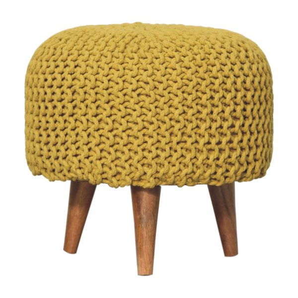 Keeva Mustard Round Footstool | Bed Sava