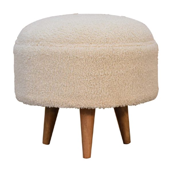 Cream Boucle Rounded Footstool | Bed Sava