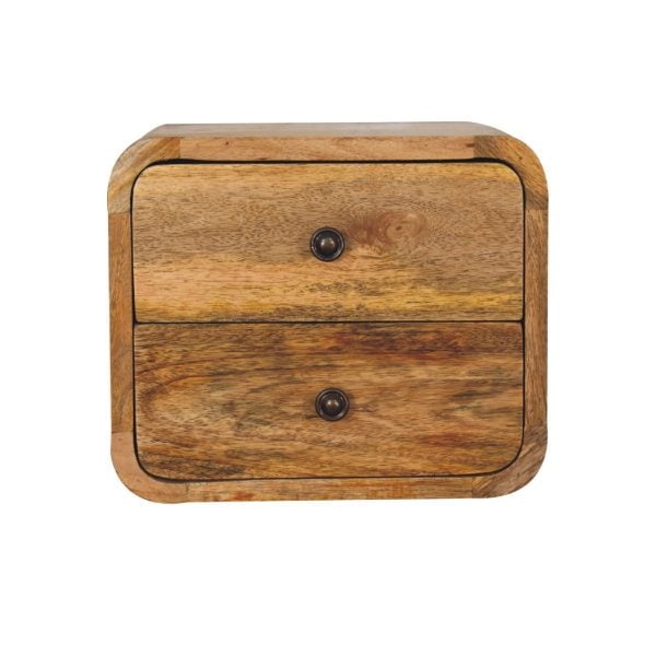 Mini Curve Oak ish Floating Bedside | Bed Sava