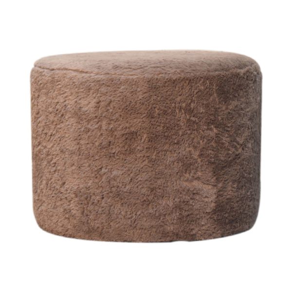 Mocha Faux Fur Round Footstool | Bed Sava
