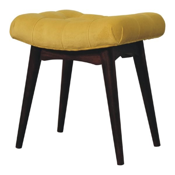 Mini Mustard Velvet Curved Bench | Bed Sava