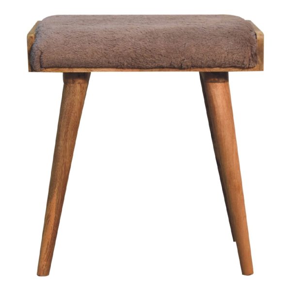 Mocha Faux Fur Style Footstool | Bed Sava