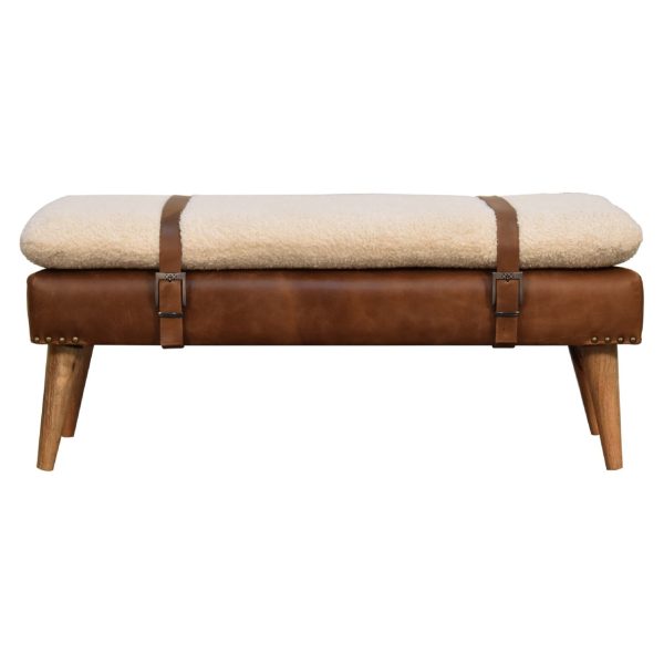 Bouclé Buffalo Hide Leather Bench | Bed Sava