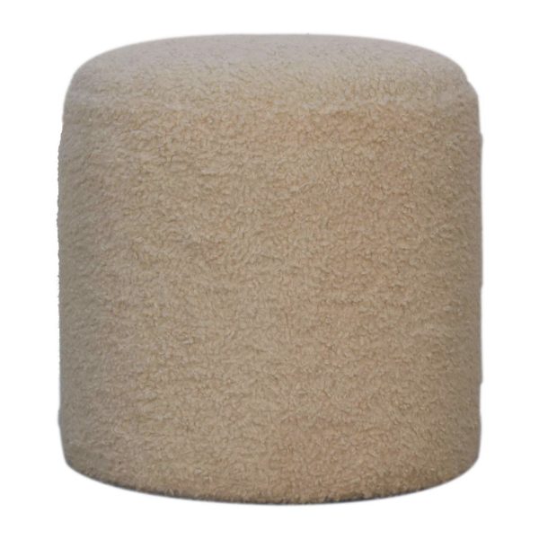 Boucle Cream Round Footstool | Bed Sava