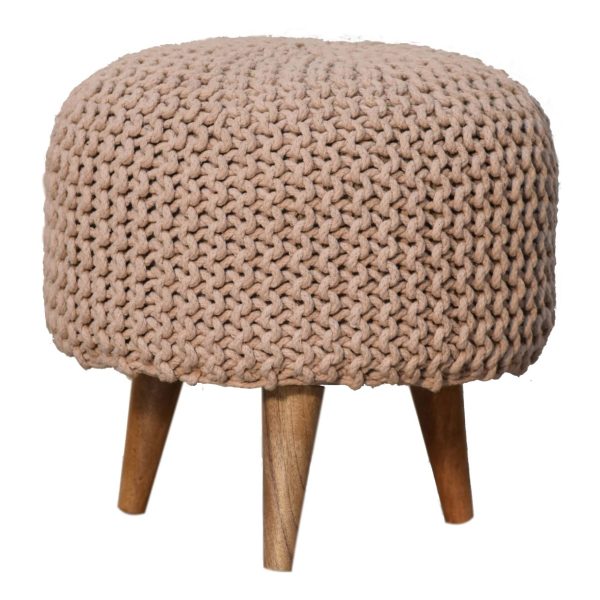 Keeva Beige Round Footstool | Bed Sava