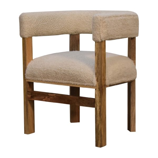 Cream Boucle Solid Wood Chair | Bed Sava