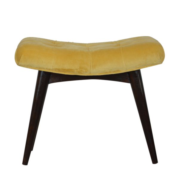 Mustard Cotton Velvet Curved Bench | Bed Sava