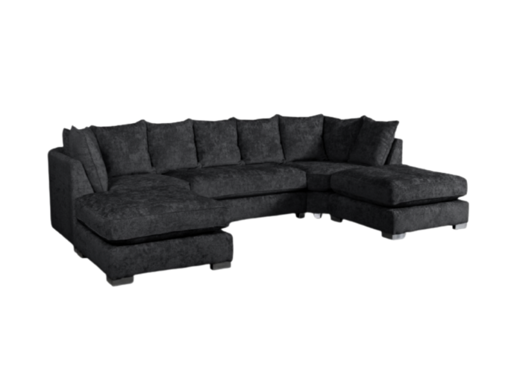 London U Shape Corner Sofa Soft Chenille Black