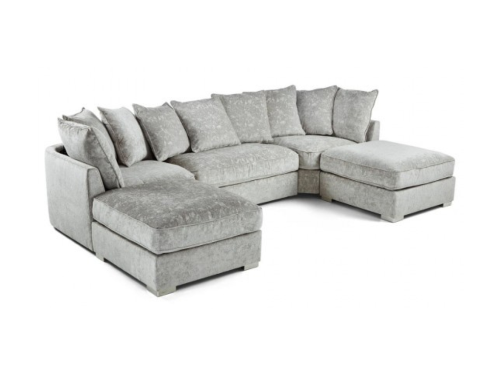 London U Shape Corner Sofa Soft Chenille Silver