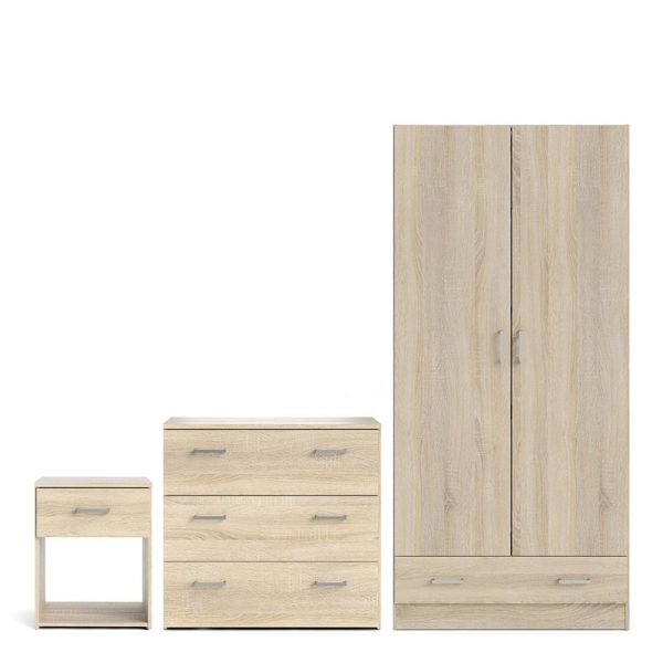 Space Package  Bedside 1 Drawer + Chest of 3 Drawers + Wardrobe with 2 Doors + 1 Drawer in Oak | Bed Sava