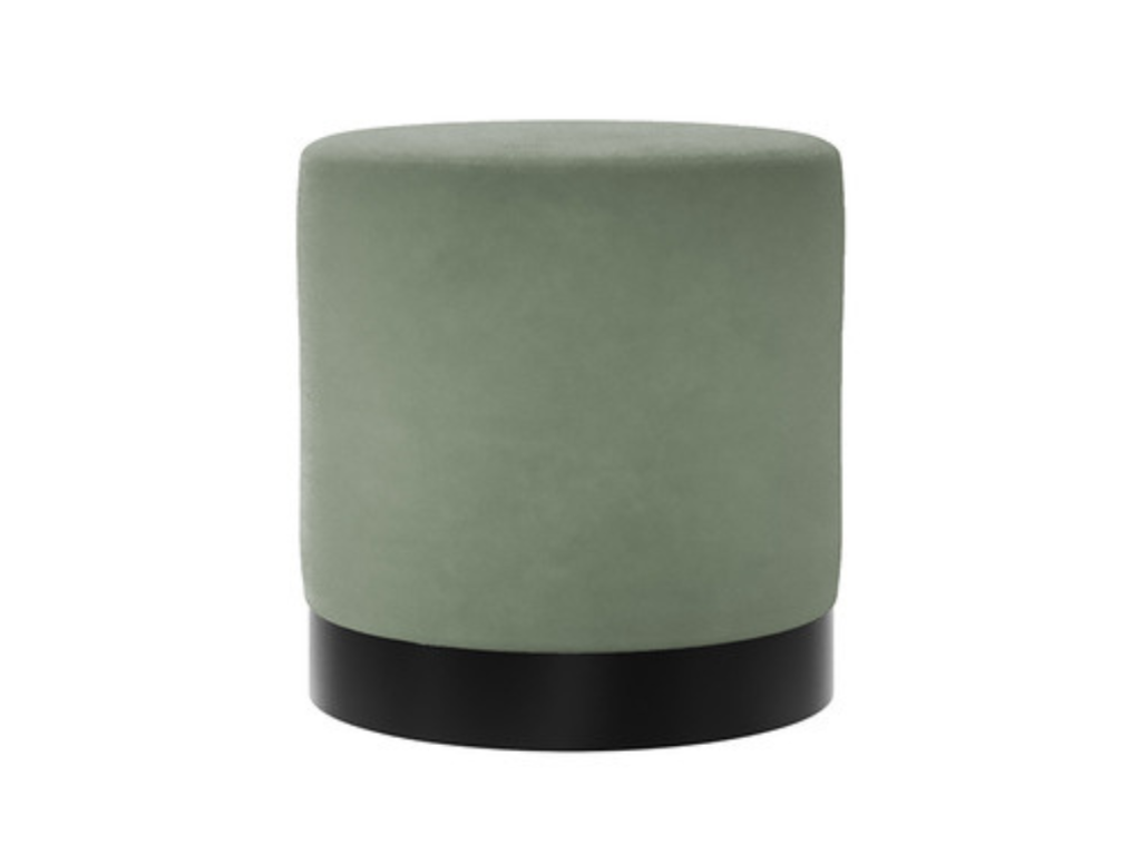 Lara Footstool Sage Green Plush Velvet with Matt Black Circular Frame