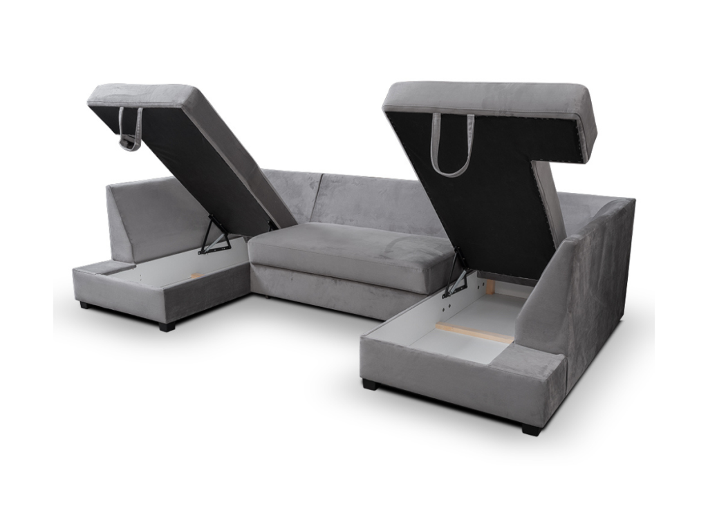 Meridian U Shape Sofa Bed with Storage in Plush Velvet