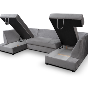 Meridian U Shape Sofa Bed with Storage Steel Grey Plush Velvet | Bed Sava