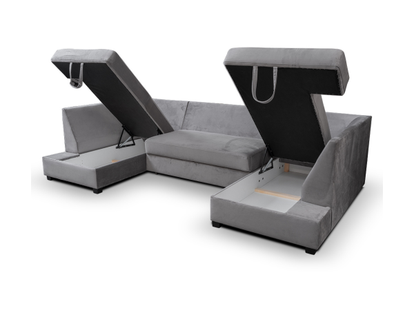 Meridian U Shape Sofa Bed with Storage Steel Grey Plush Velvet | Bed Sava