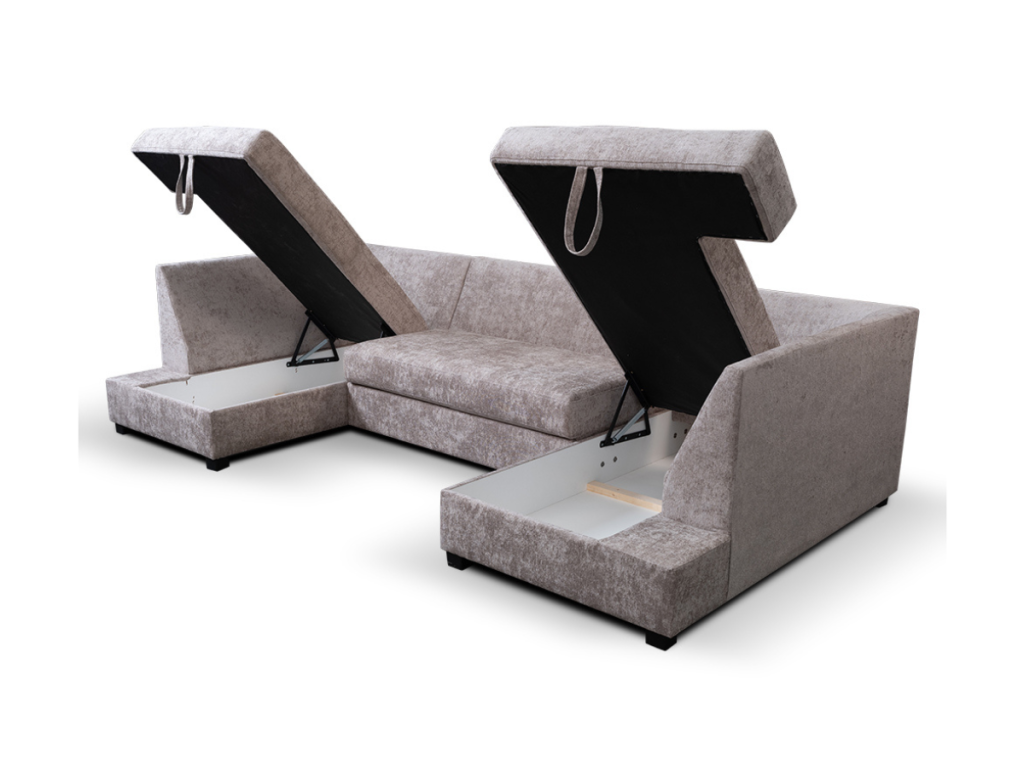 Meridian U Shape Sofa Bed with Storage Alaska Chenille
