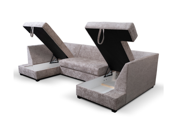 Meridian U Shape Sofa Bed with Storage Alaska Chenille | Bed Sava