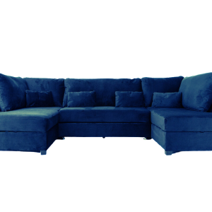 Meridian U Shape Sofa Bed with Storage Blue Plush Velvet | Bed Sava