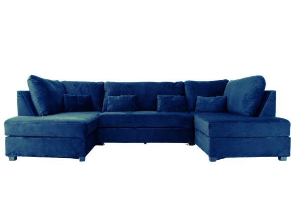 Meridian U Shape Sofa Bed with Storage Blue Plush Velvet | Bed Sava