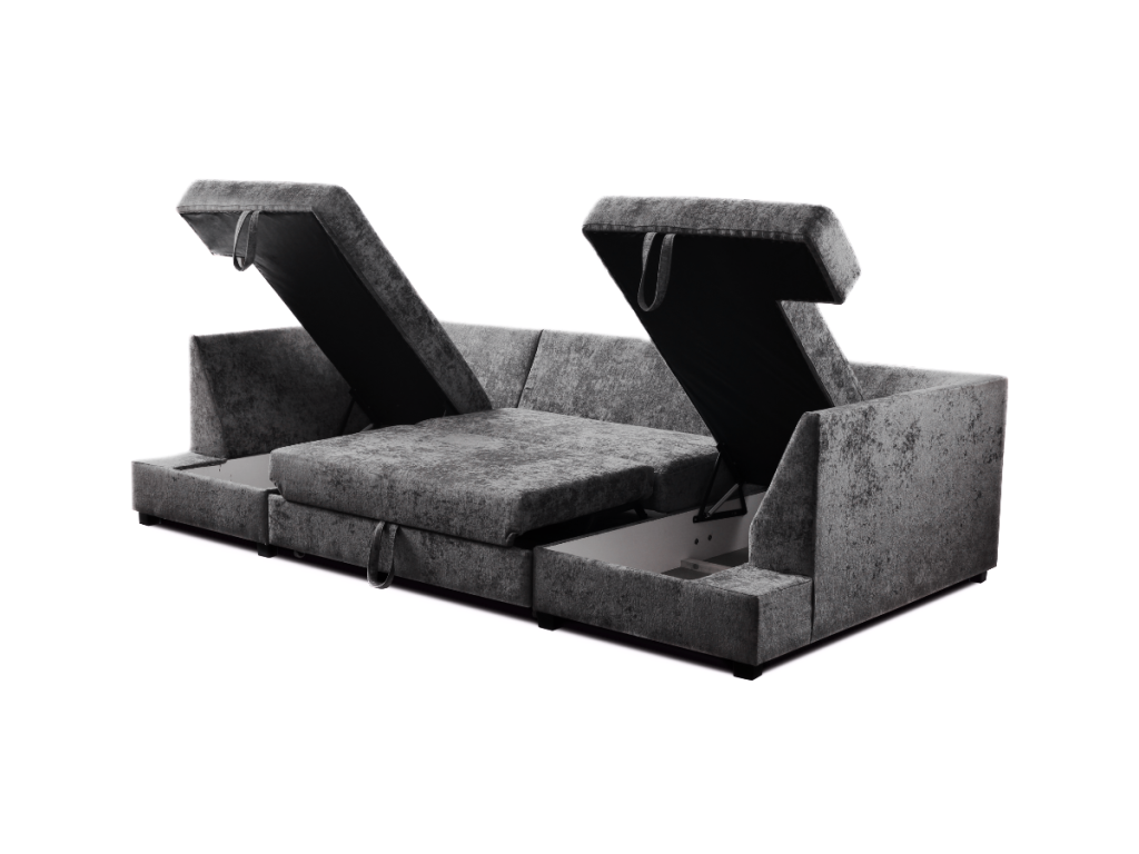 Meridian U Shape Sofa Bed with Storage Alaska Chenille Platinum Grey