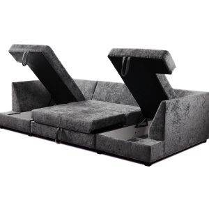 Meridian U Shape Sofa Bed with Storage Alaska Chenille Platinum Grey | Bed Sava