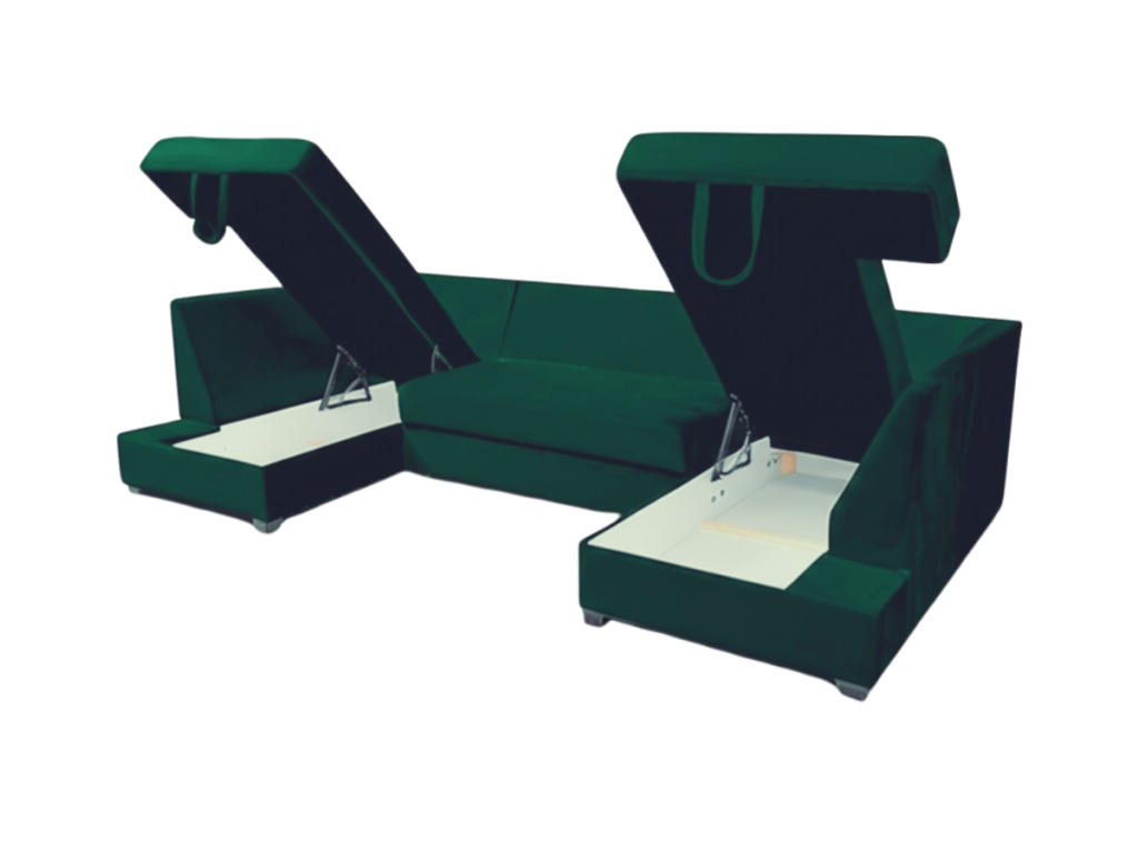 Meridian U Shaped Sofa Bed with Storage Emerald Green Plush Velvet