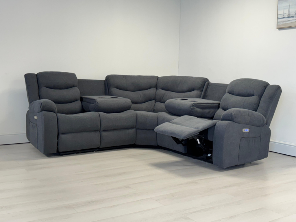 Naples Electric Corner Recliner Sofa in Grey Fabric