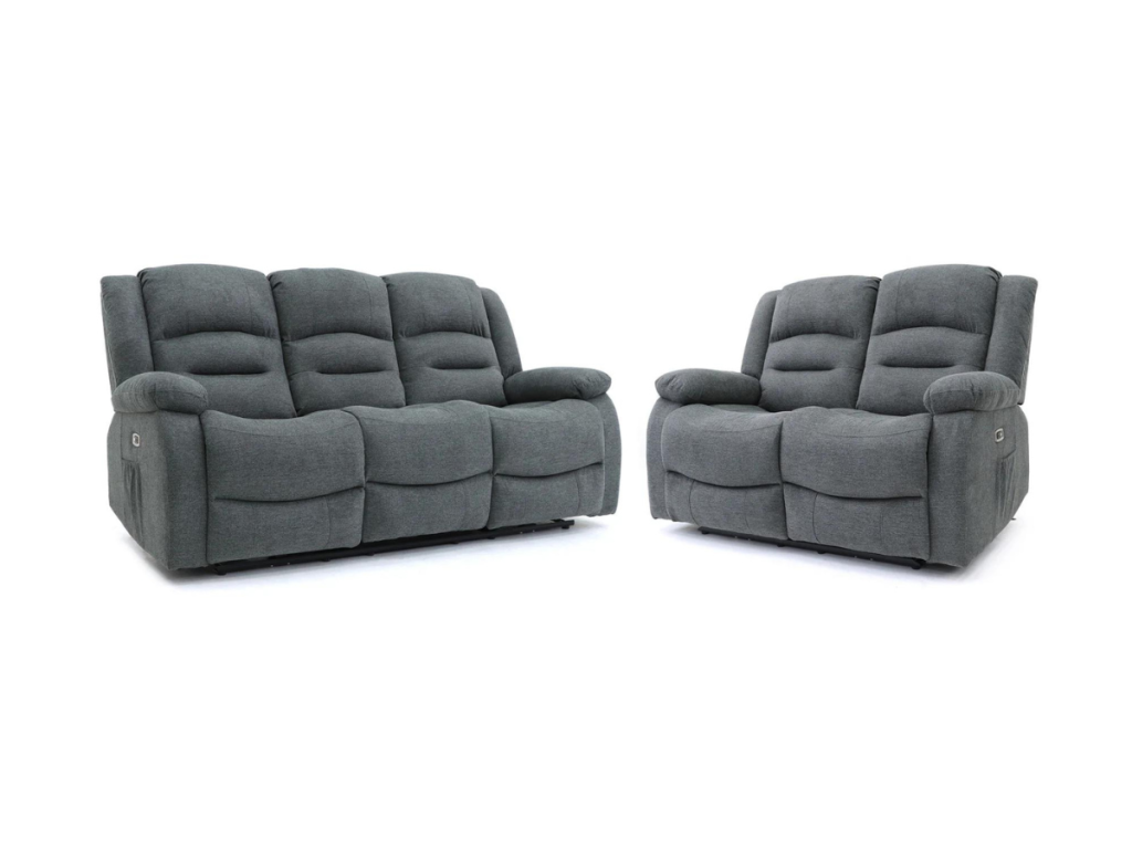 Naples 3+2 Electric Recliner Sofas Grey Chenille Fabric