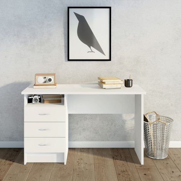 Function Plus Desk 3 Drawers in White | Bed Sava
