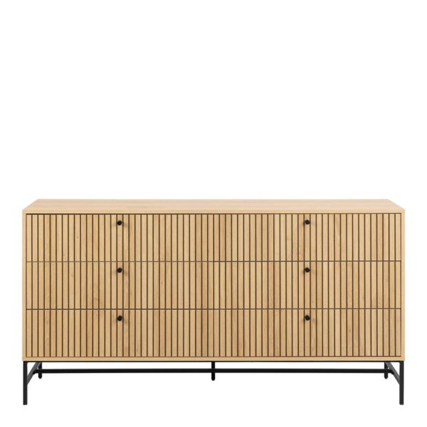 Albany Wide Chest of 6 Drawers in OakBlack Legs | Bed Sava