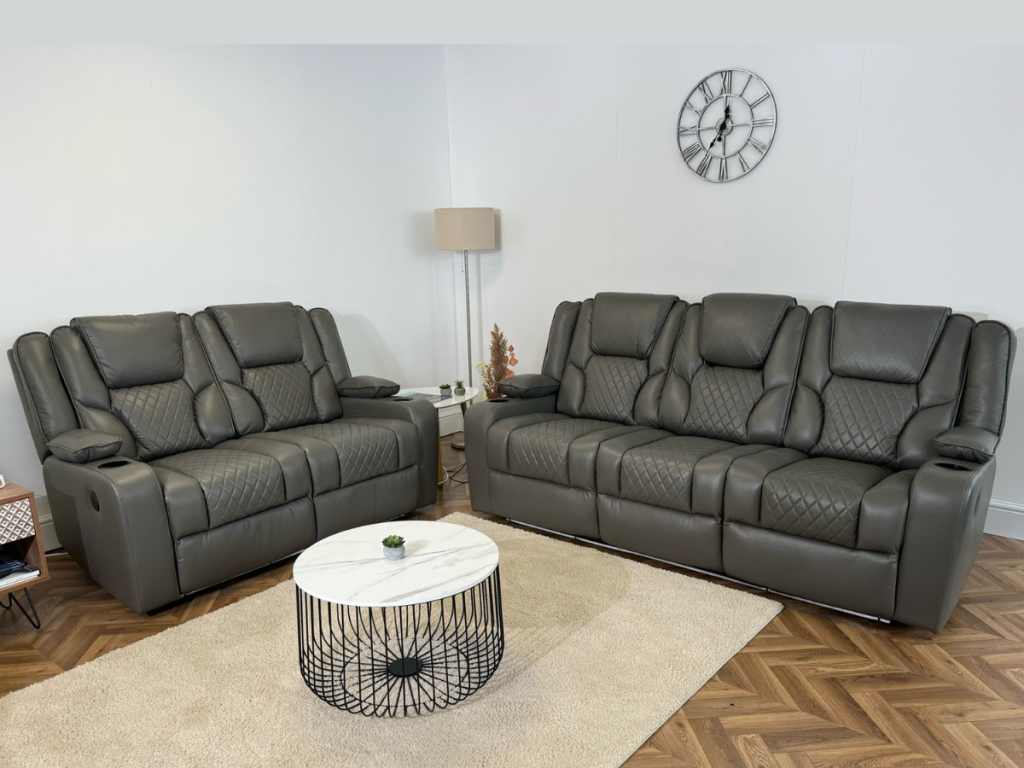 Orlando 3+2 Electric Recliner Sofa Set Grey Aire Leather