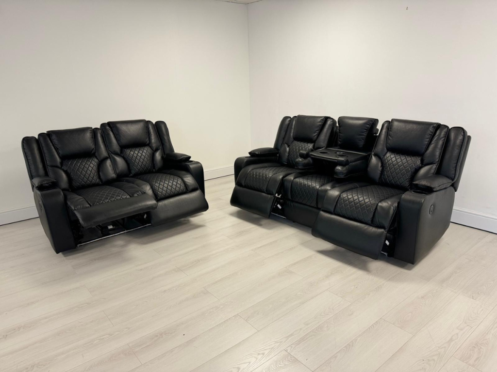 Orlando 3+2 Electric Recliner Sofa Set Black Aire Leather