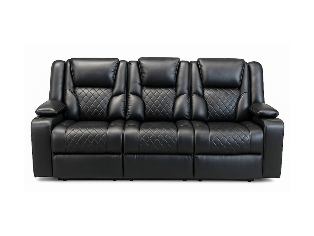 Orlando 3 Seater Electric Recliner Sofa Black Aire Leather