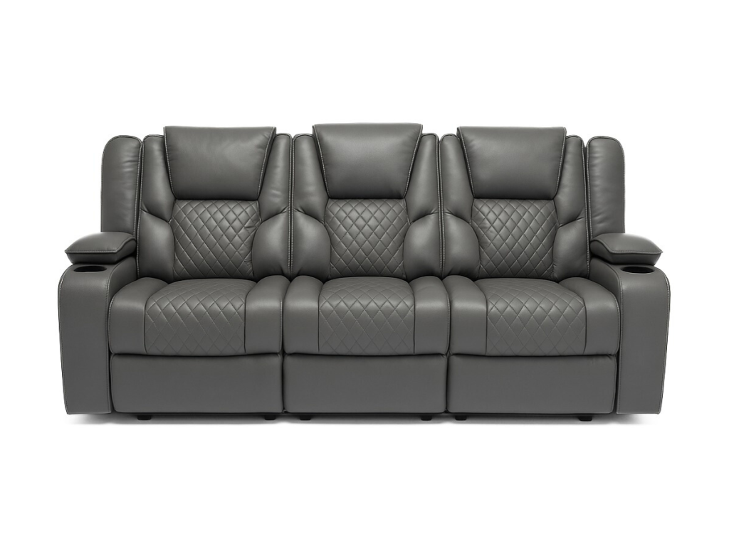 Orlando 3 Seater Electric Recliner Sofa Grey Aire Leather
