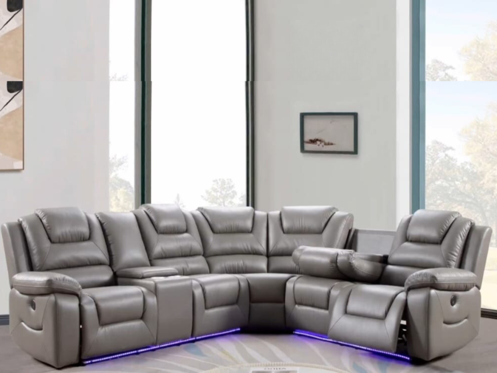 Oxford Electric Recliner Corner Sofa Grey Aire Leather