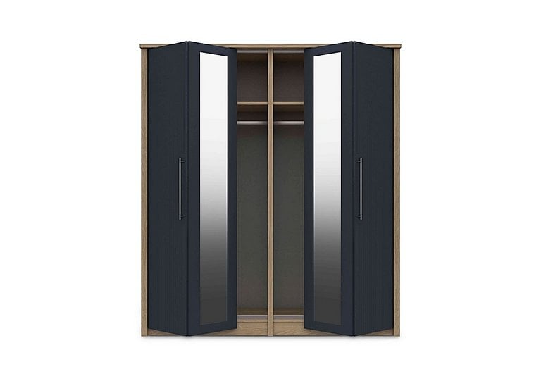 London Bedrooms  Chelsea 4 Door Bifold Wardrobe with 2 Mirror Doors and Silver Handles  Royal Blue | Bed Sava