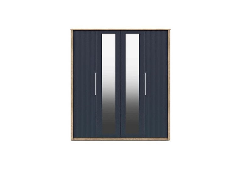 London Bedrooms  Chelsea 4 Door Wardrobe with 2 Mirror Doors and Silver Handles  Royal Blue | Bed Sava