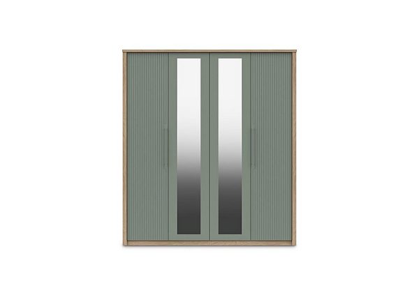 London Bedrooms  Chelsea 4 Door Wardrobe with 2 Mirror Doors and Silver Handles | Bed Sava