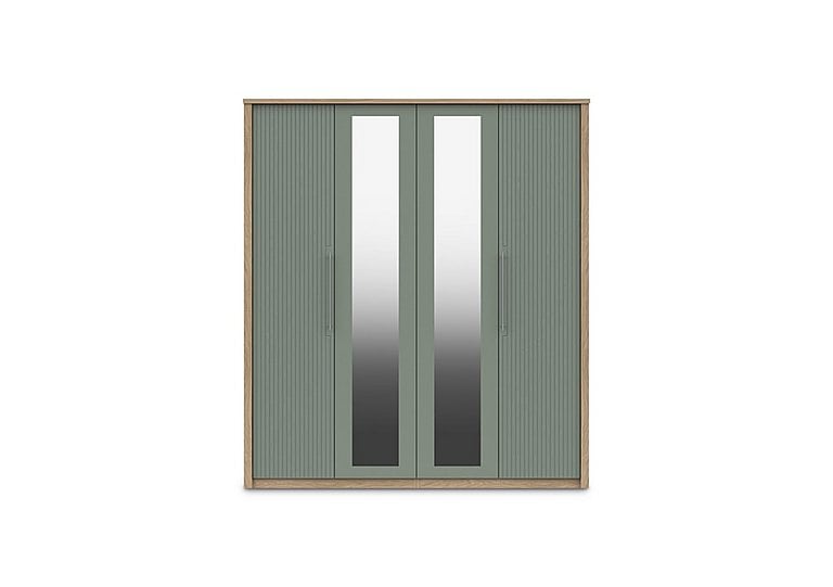 London Bedrooms  Chelsea 4 Door Wardrobe with 2 Mirror Doors and Silver Handles | Bed Sava