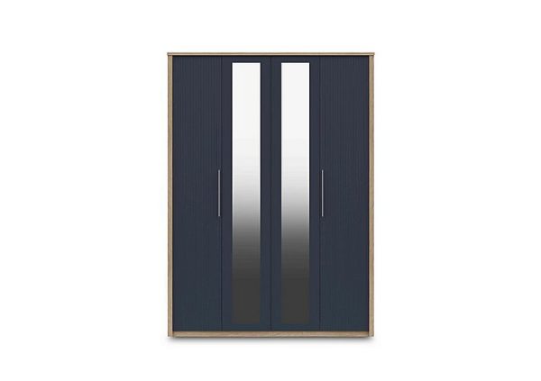 London Bedrooms  Chelsea 4 Door Tall Wardrobe with 2 Mirror Doors and Silver Handles  Royal Blue | Bed Sava