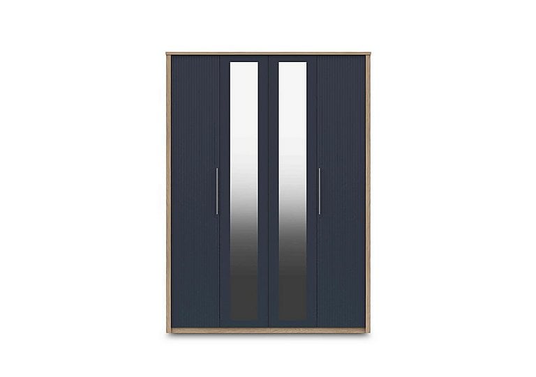 London Bedrooms  Chelsea 4 Door Tall Wardrobe with 2 Mirror Doors and Silver Handles  Royal Blue | Bed Sava