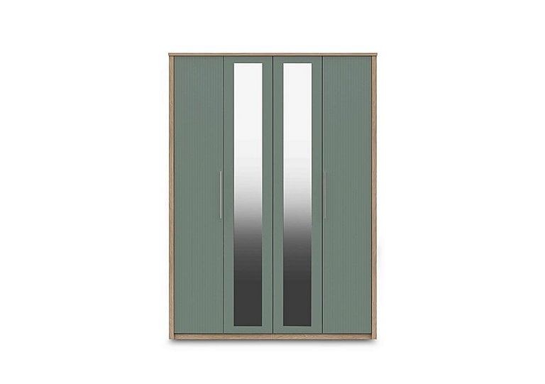 London Bedrooms  Chelsea 4 Door Tall Wardrobe with 2 Mirror Doors and Silver Handles | Bed Sava
