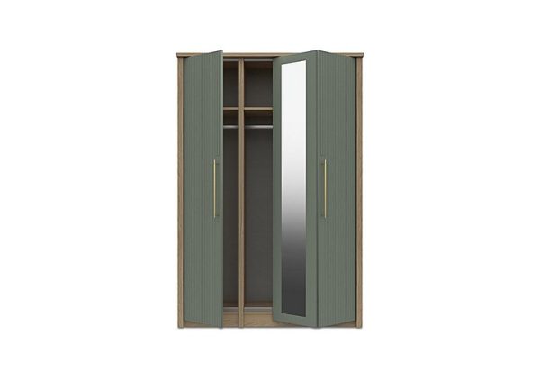 London Bedrooms  Chelsea 3 Door Bifold Wardrobe with Mirror Door and Gold Handles | Bed Sava
