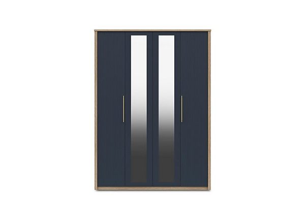 London Bedrooms  Chelsea 4 Door Tall Wardrobe with 2 Mirror Doors and Gold Handles  Royal Blue | Bed Sava