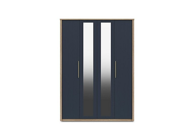 London Bedrooms  Chelsea 4 Door Tall Wardrobe with 2 Mirror Doors and Gold Handles  Royal Blue | Bed Sava