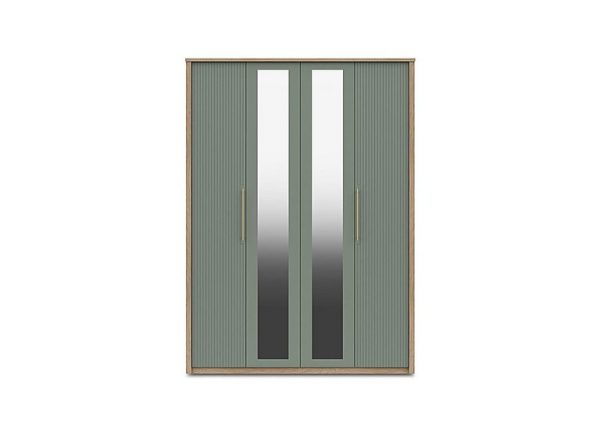 London Bedrooms  Chelsea 4 Door Tall Wardrobe with 2 Mirror Doors and Gold Handles | Bed Sava