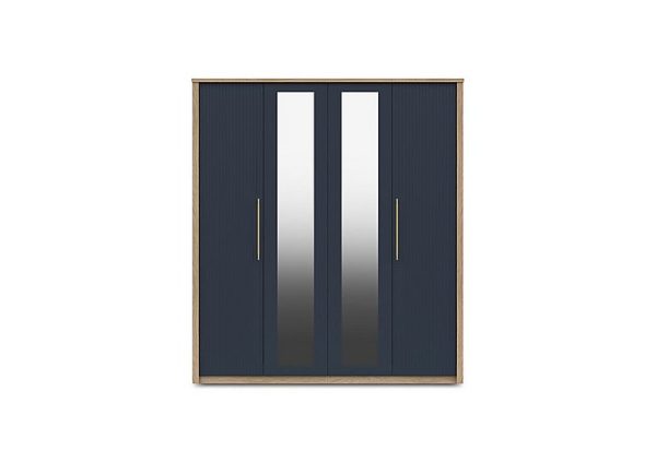 London Bedrooms  Chelsea 4 Door Wardrobe with 2 Mirror Doors and Gold Handles  Royal Blue | Bed Sava
