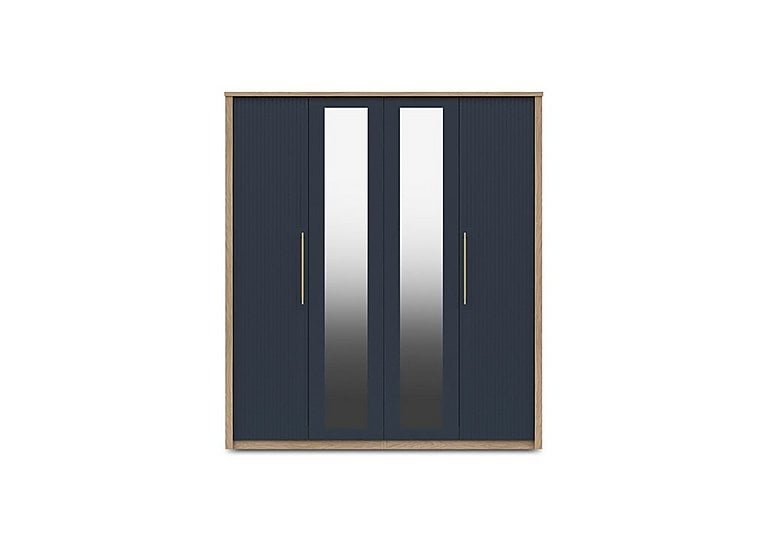 London Bedrooms  Chelsea 4 Door Wardrobe with 2 Mirror Doors and Gold Handles  Royal Blue | Bed Sava