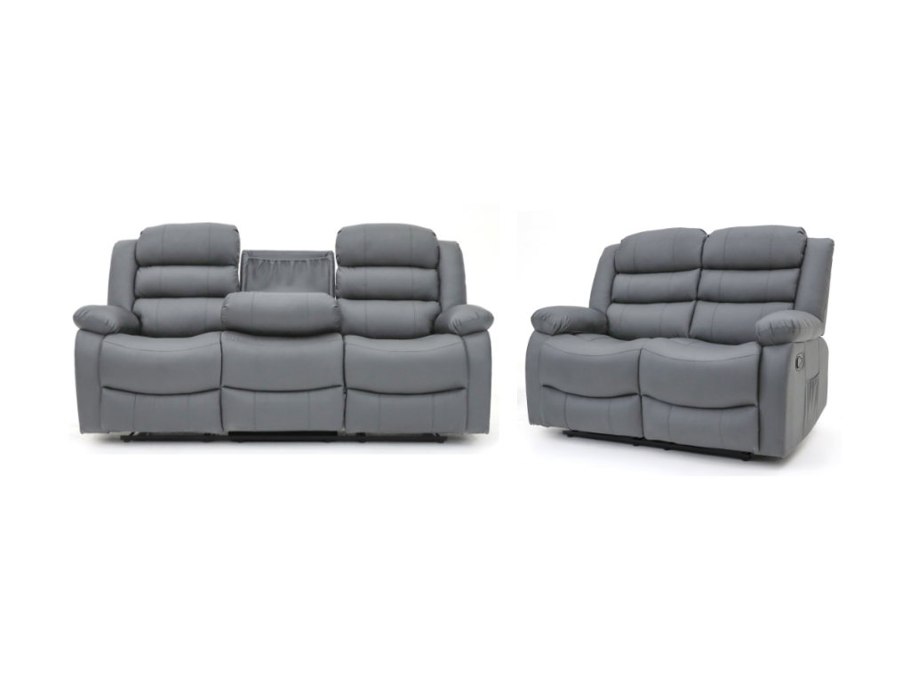 Sorrentino 3+2 Recliner Sofa Set in Grey Aire Leather
