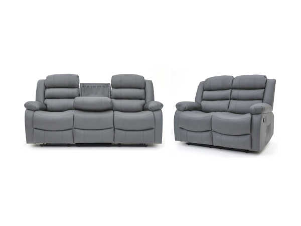 Sorrentino 3+2 Recliner Sofa Set in Grey Aire Leather | Bed Sava